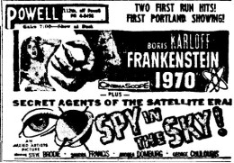 Frankenstein 1970/Spy in the Sky! newspaper ad