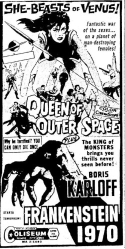 Frankenstein 1970/Queen of Outer Space newspaper ad