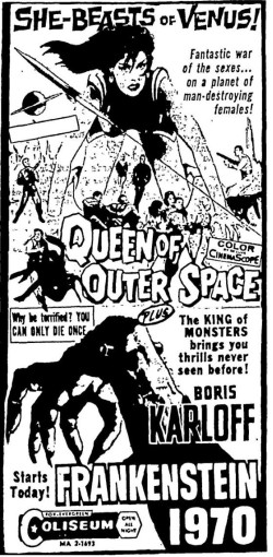 Frankenstein 1970/Queen of Outer Space newspaper ad